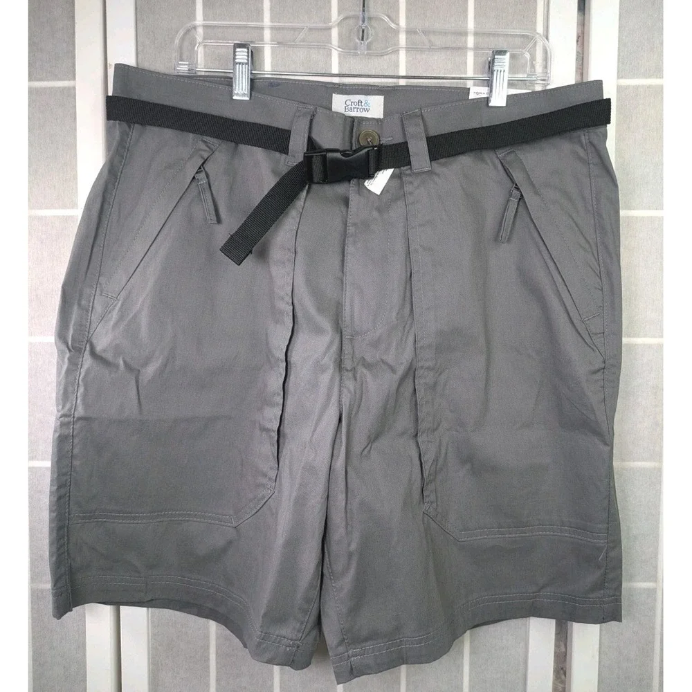 Croft‎ & Barrow Mens Shorts NWT 36 Gray Utility Cargo Pockets Stretchy Outdoors